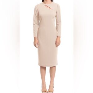 Maggy London Cutout Long Sleeve Sheath Midi Dress In Horn